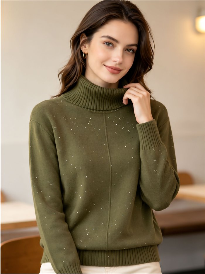 Jersey cuello alto con mini lentejuelas