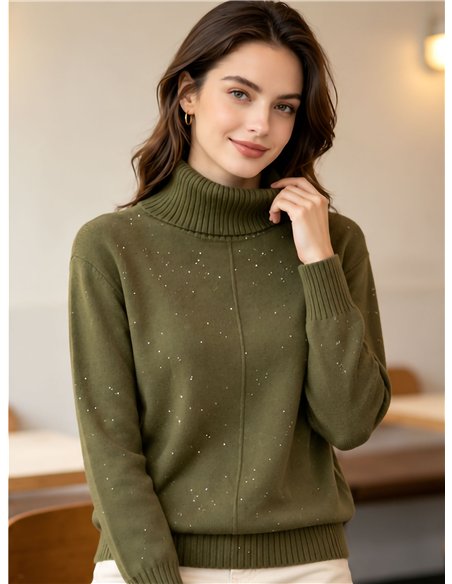Jersey cuello alto con mini lentejuelas