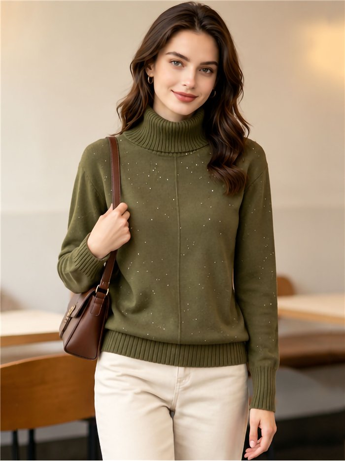 Jersey cuello alto con mini lentejuelas