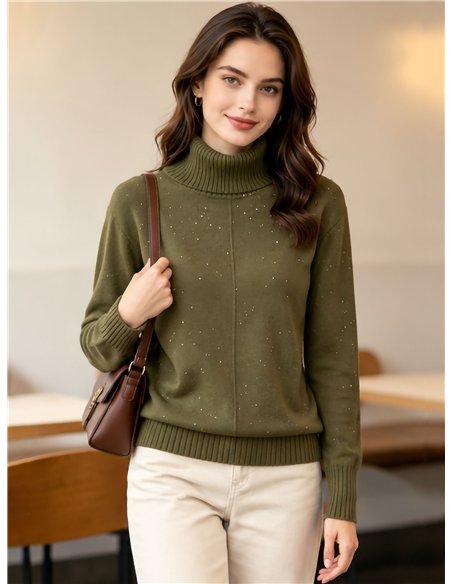 Jersey cuello alto con mini lentejuelas