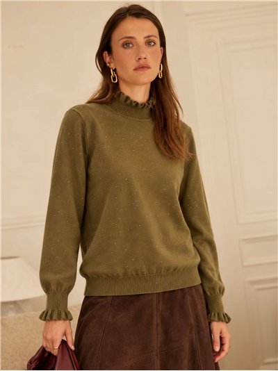 Jersey cuello volante con mini lentejuelas