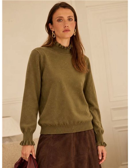 Jersey cuello volante con mini lentejuelas