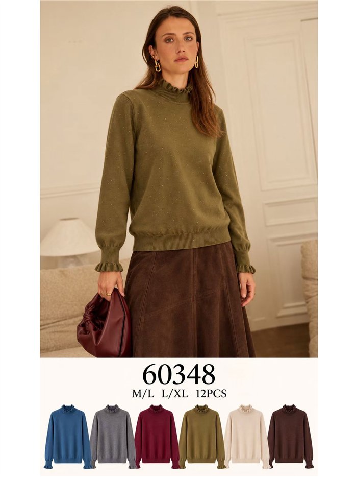 Jersey cuello volante con mini lentejuelas