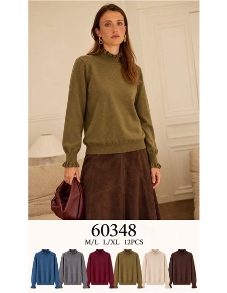 Jersey cuello volante con mini lentejuelas