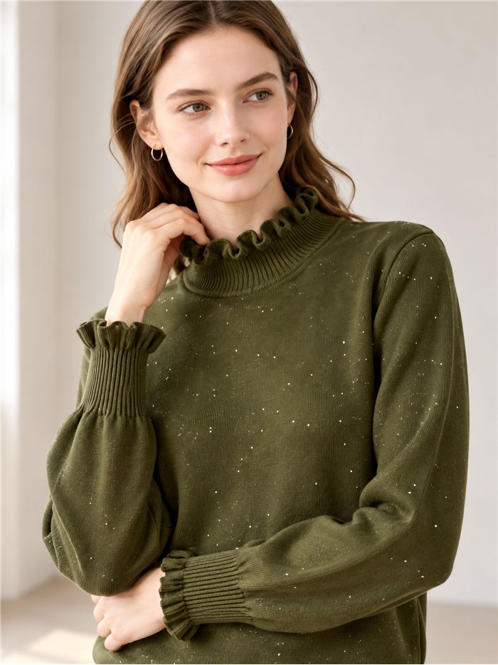Jersey cuello volante con mini lentejuelas