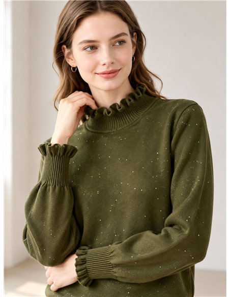 Jersey cuello volante con mini lentejuelas