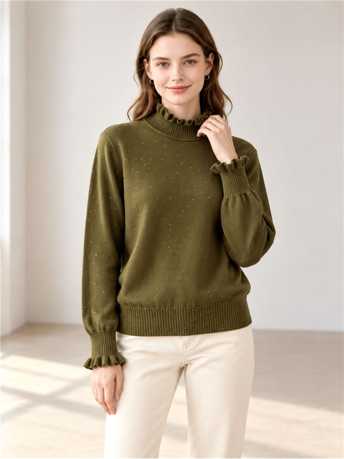Jersey cuello volante con mini lentejuelas