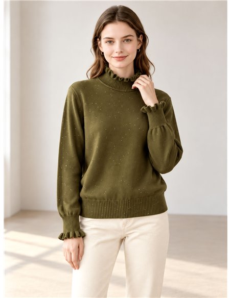 Jersey cuello volante con mini lentejuelas