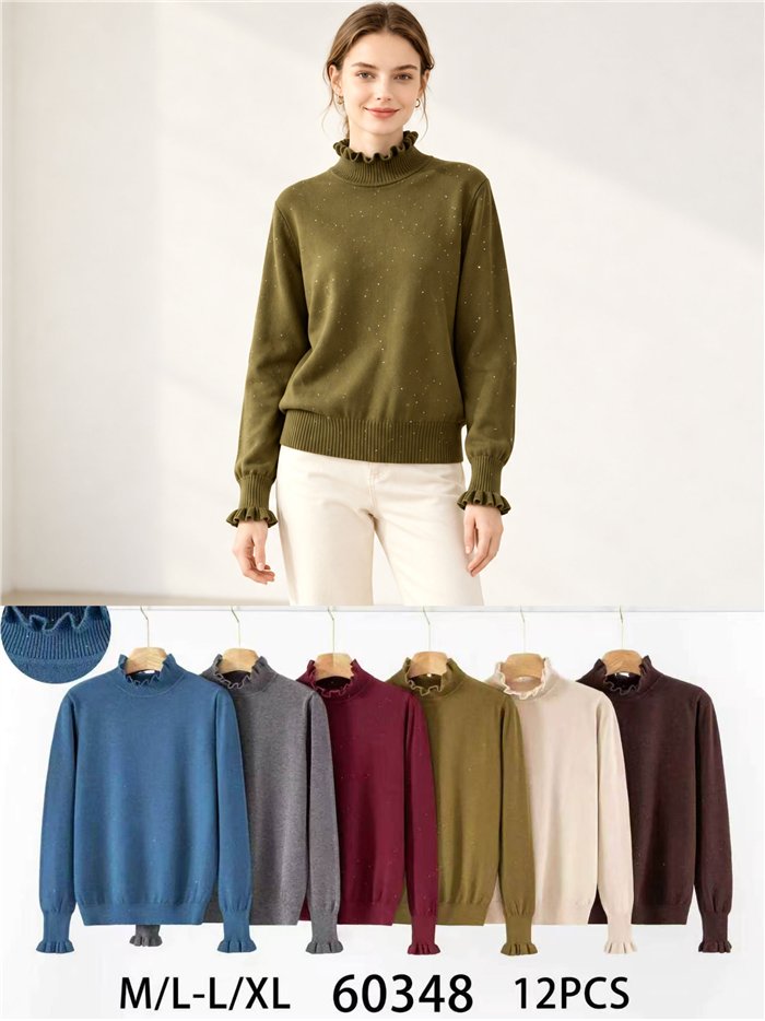 Jersey cuello volante con mini lentejuelas