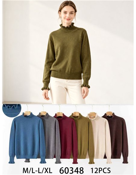 Jersey cuello volante con mini lentejuelas