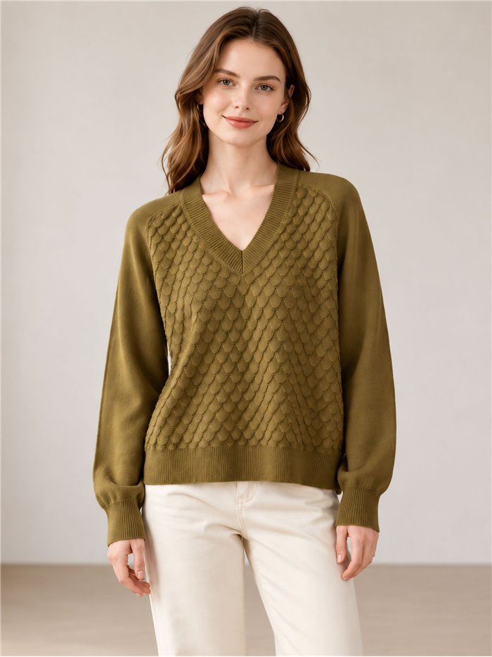 Jersey cuello pico con relieve de escamas