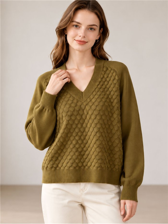 Jersey cuello pico con relieve de escamas