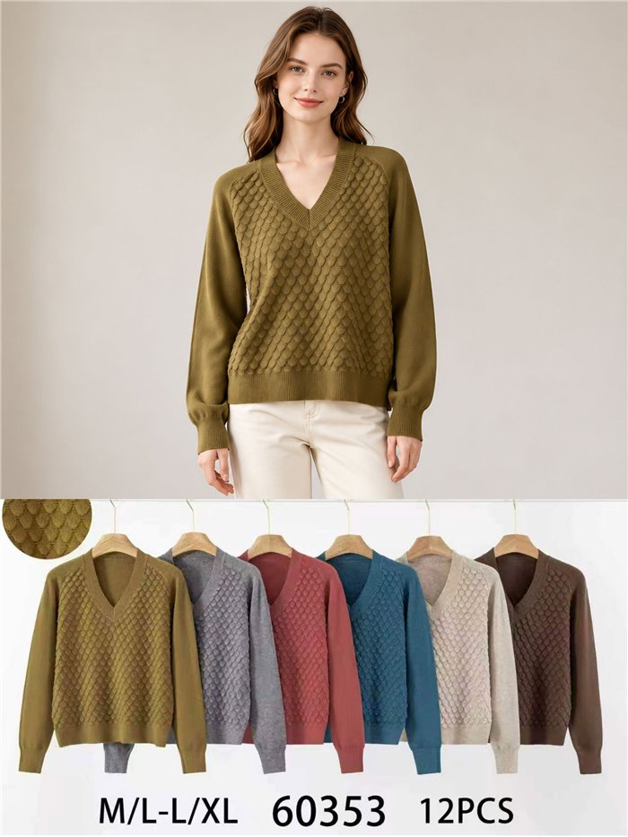 Jersey cuello pico con relieve de escamas