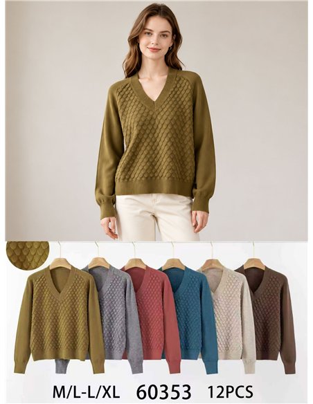 Jersey cuello pico con relieve de escamas