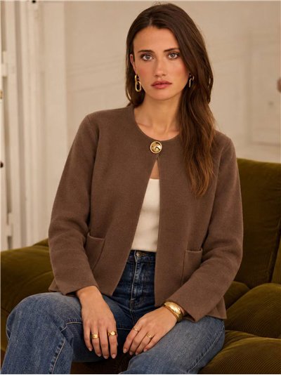 Jewel button open knit cardigan