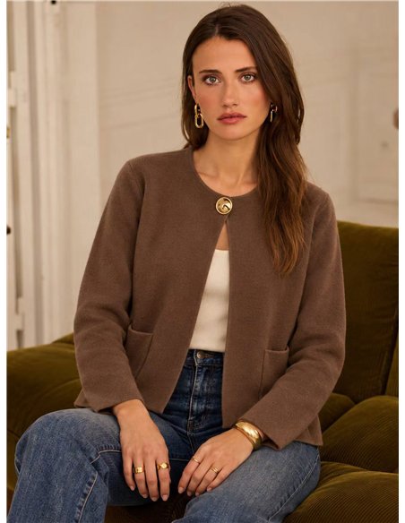 Jewel button open knit cardigan