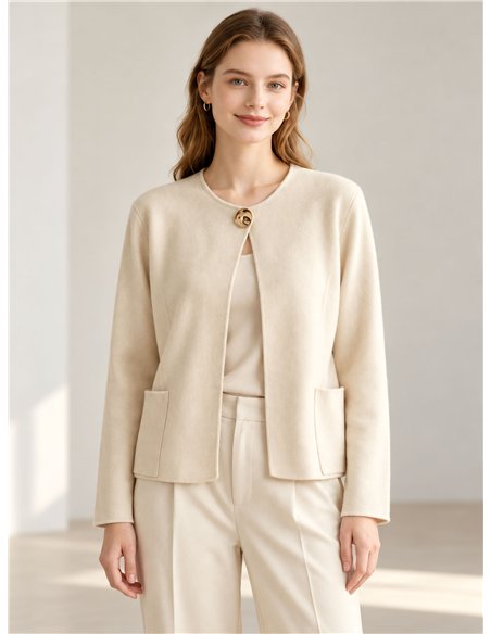 Jewel button open knit cardigan