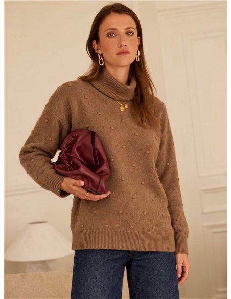 Jersey cuello vuelto con relieve de lunares 