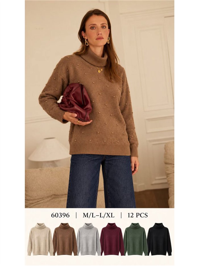 Jersey cuello vuelto con relieve de lunares 