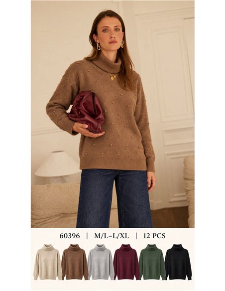 Jersey cuello vuelto con relieve de lunares 