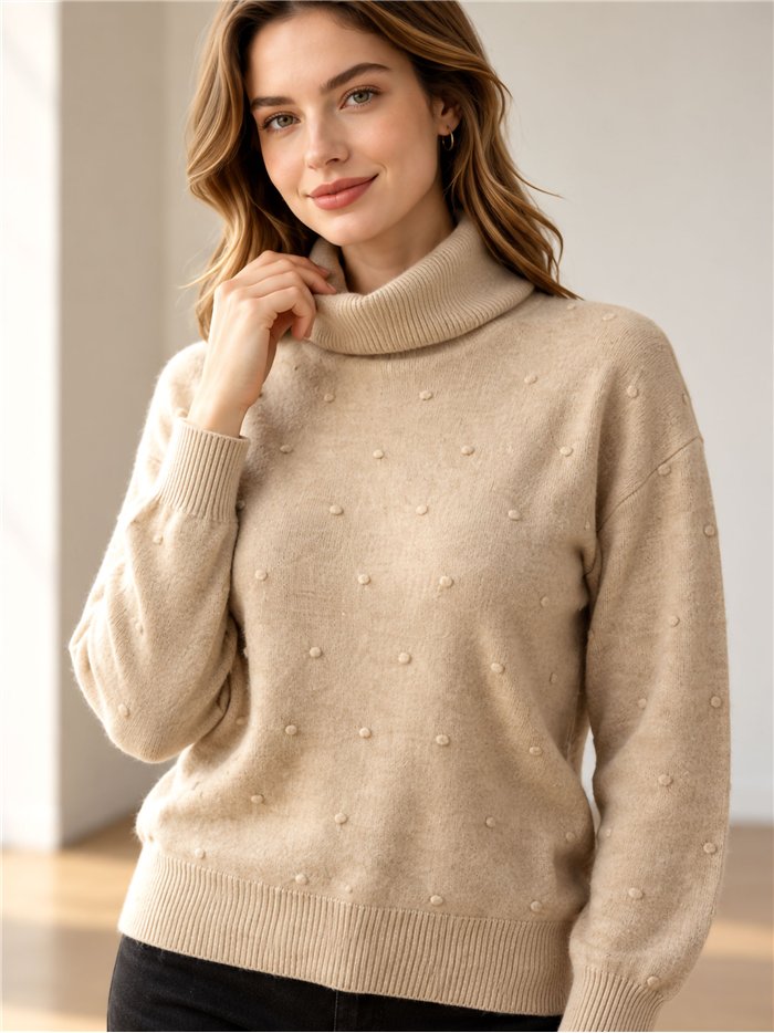 Jersey cuello vuelto con relieve de lunares 