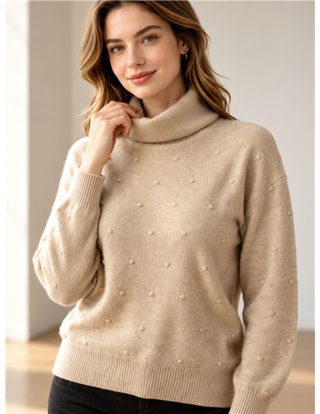 Jersey cuello vuelto con relieve de lunares 