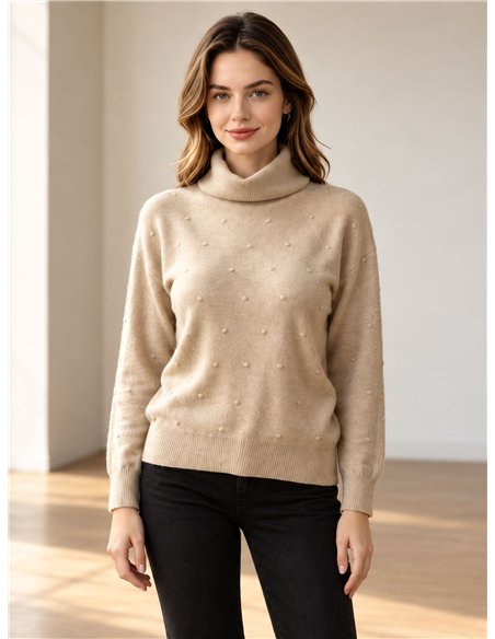 Jersey cuello vuelto con relieve de lunares 
