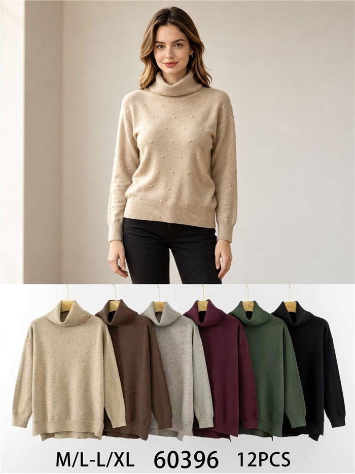 Jersey cuello vuelto con relieve de lunares 