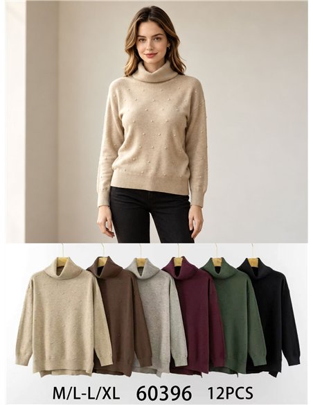 Jersey cuello vuelto con relieve de lunares 
