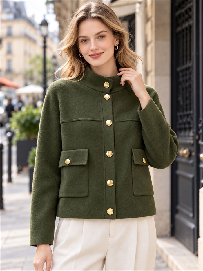 Gold button cropped knit jacket