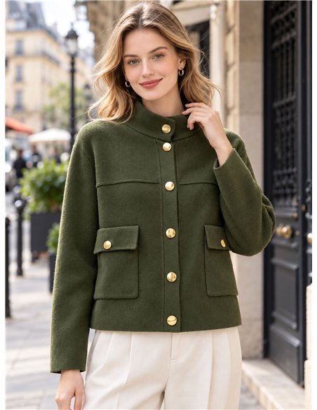 Gold button cropped knit jacket