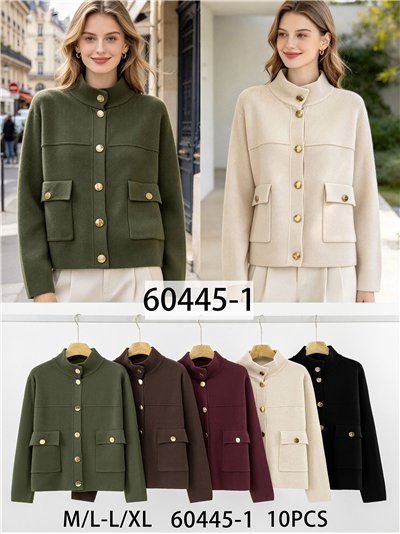 Gold button cropped knit jacket 2