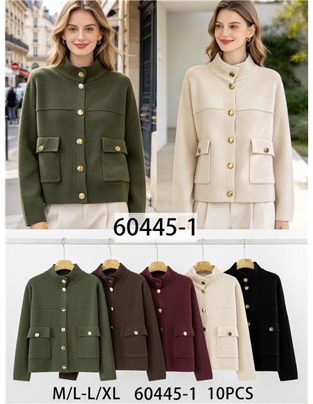 Gold button cropped knit jacket