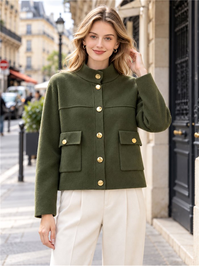 Gold button cropped knit jacket