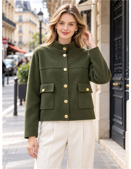 Gold button cropped knit jacket