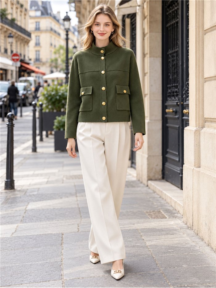 Gold button cropped knit jacket