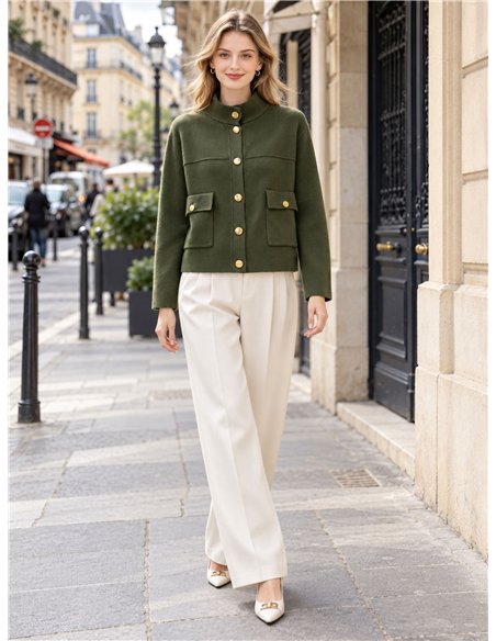Gold button cropped knit jacket