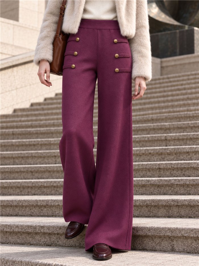 Pantalón wide leg de punto con botones dorados
