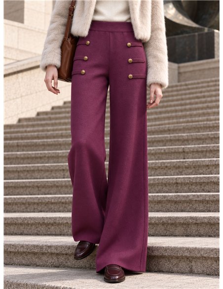 Pantalón wide leg de punto con botones dorados