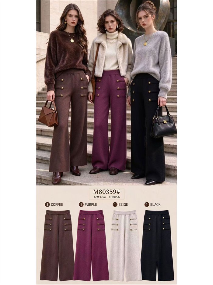 Pantalón wide leg de punto con botones dorados