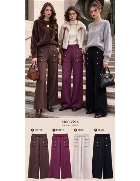 Pantalón wide leg de punto con botones dorados
