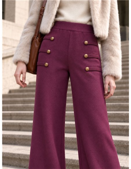 Pantalón wide leg de punto con botones dorados