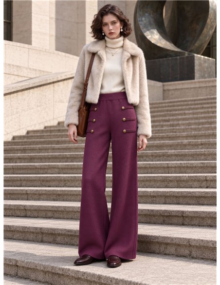 Pantalón wide leg de punto con botones dorados