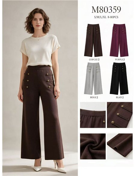 Pantalón wide leg de punto con botones dorados