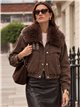 Faux fur collar cropped denim jacket