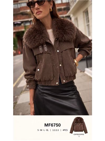 Faux fur collar cropped denim jacket 2