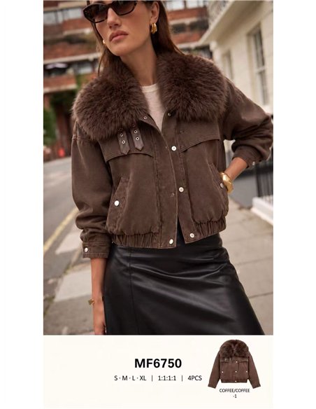 Faux fur collar cropped denim jacket