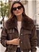 Faux fur collar cropped denim jacket