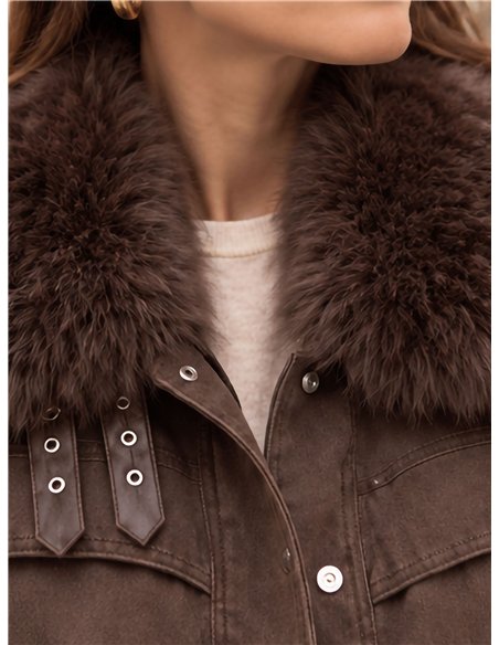 Faux fur collar cropped denim jacket