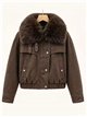 Faux fur collar cropped denim jacket